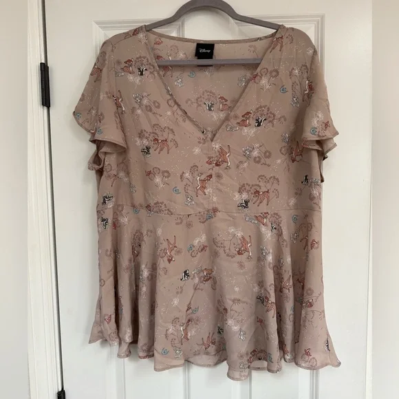 Disney Bambi Tan Flutter Sleeve Peplum Blouse - Picture 1 of 3